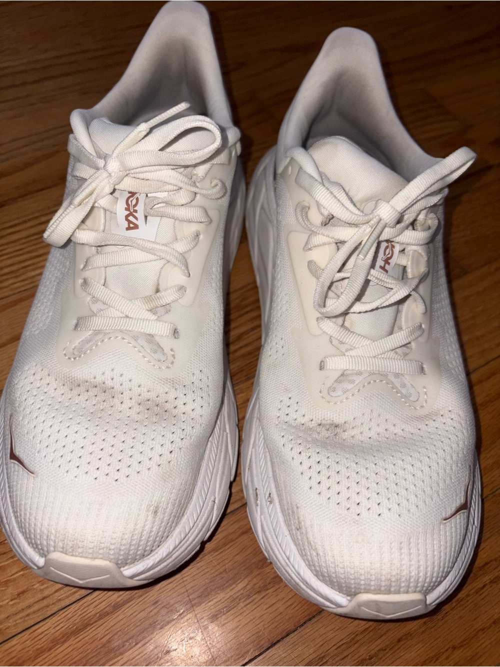 Hoka White Low-Top Lace-Up Running Sneakers with Subtle Tan Logo